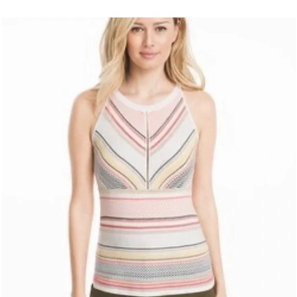 WHBM White House Black Market Striped Knit Sleeveless Top Ivory Sz Large - Picture 1 of 7